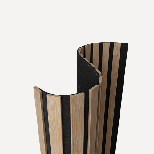 Изображение товара Гибкая акустическая панель 2750х600х9мм черный войлок, рейки МДФ 25х6мм, ясень тирамису ARTIVA