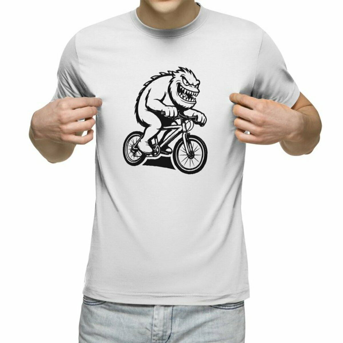 Мужская футболка «Монстр на BMX» (белый, XL)