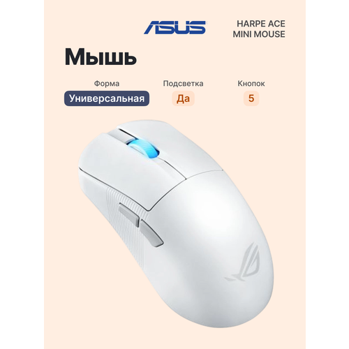 фото Мышь игровая asus p716 rog harpe ace mini white (90mp03z0-bmua10)