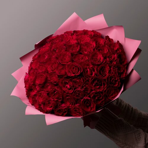 Изображение товара Букет Роза "Красная" 75 шт Высота 40 см в коробке и аквабоксе от "Простоцветы"