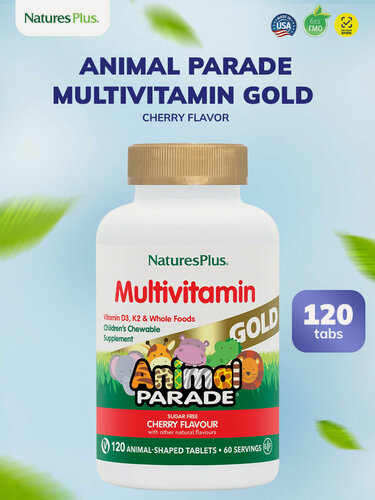 Изображение товара NaturesPlus Натура Плюс Мультивитамины для детей вишня 120 таблеток, Animal Parade Gold Multivitamin cherry 120 tabs