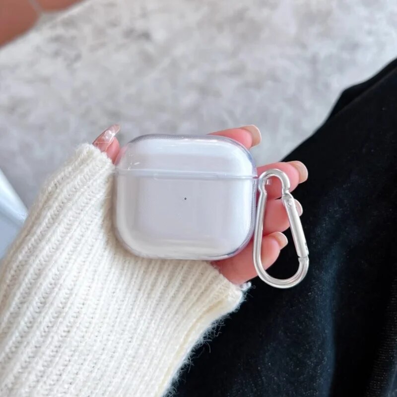 Чехол для Airpods 4, прозрачный, с карабином