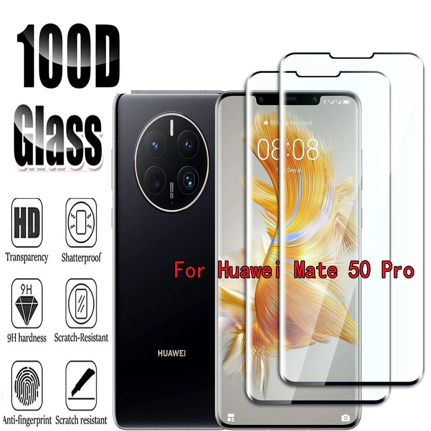 Защитное стекло 2 шт. Huawei Mate 50 Pro, HD, изогнутое