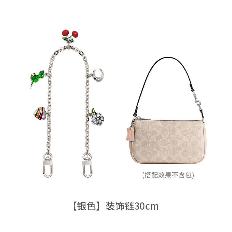 Цепочка-удлинитель для сумки Coach Nolita 19, серебряная цепочка с подвеской луна, декоративный аксессуар, 30 см