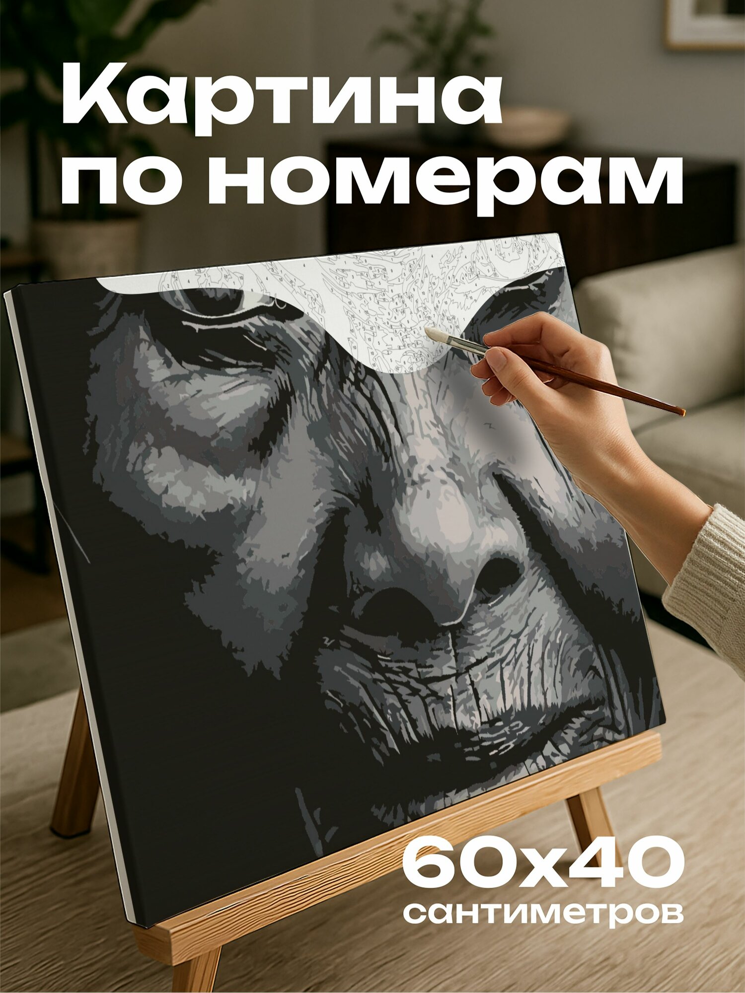 Картина по номерам 60x40 см, черно-белая фотография, пожилая женщина, глаза, мудрость, опыт, сила, жизнестойкость, f