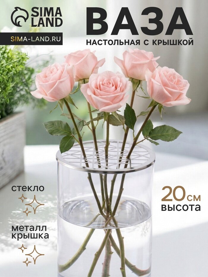 Ваза для цветов с крышкой Альваро, 20×11.5 см, стекло, прозрачная