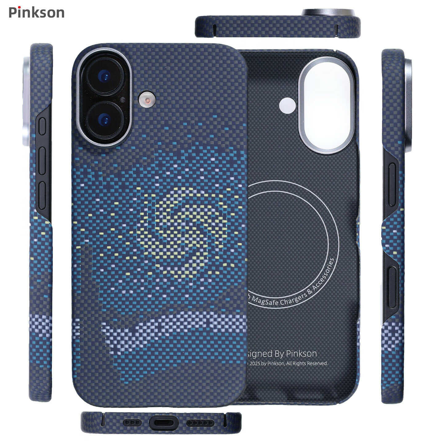Pinkson iPhone 17 магнитный чехол с карбоновым волокном, матовый жесткий корпус, деловой стиль Версия：iPhone