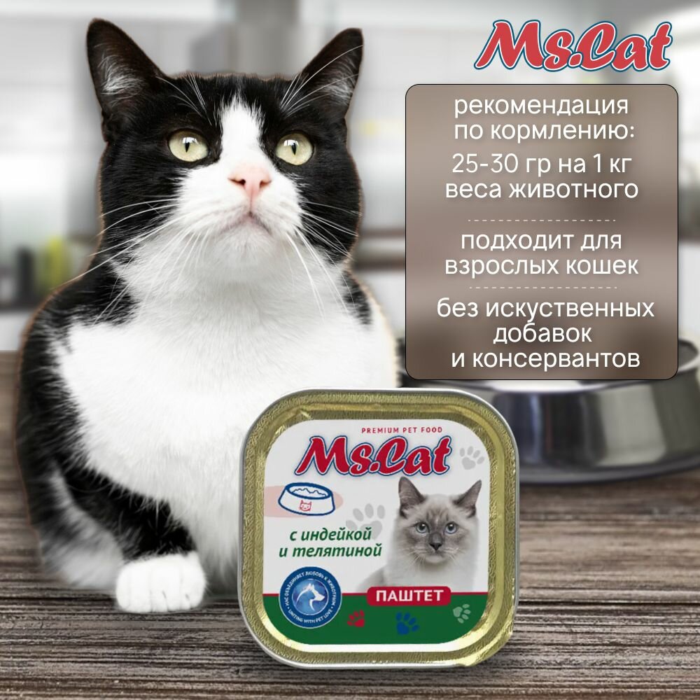 Корм для кошек влажный Ms.Cat Паштет с индейкой и телятиной, 100 гр *15 — фото 1