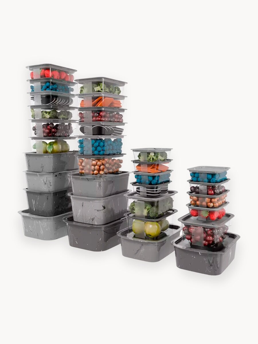 Набор контейнеров для еды Контейнер&Container 32 шт, цвет мрамор