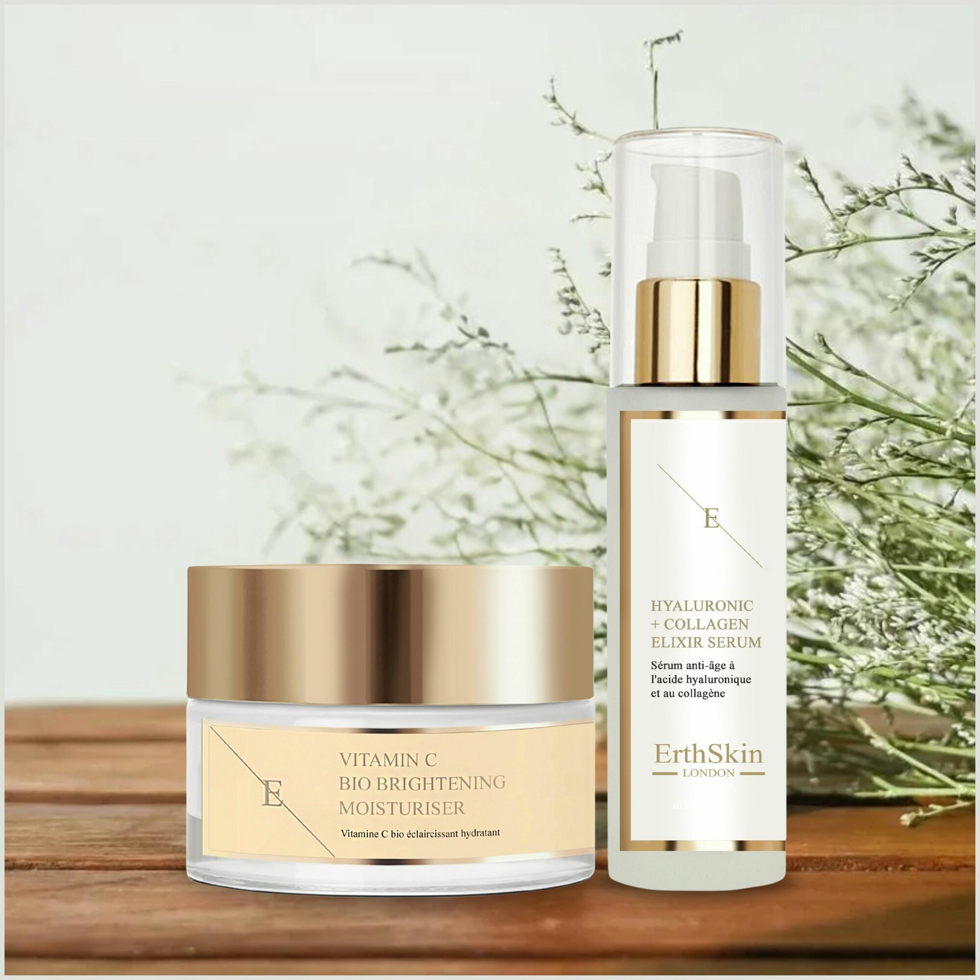 ErthSkin London Косметический набор Hyaluronic Acid + Collagen Elixir Serum 60 мл, Vitamin C Bio Brightening Moisturiser 50 мл