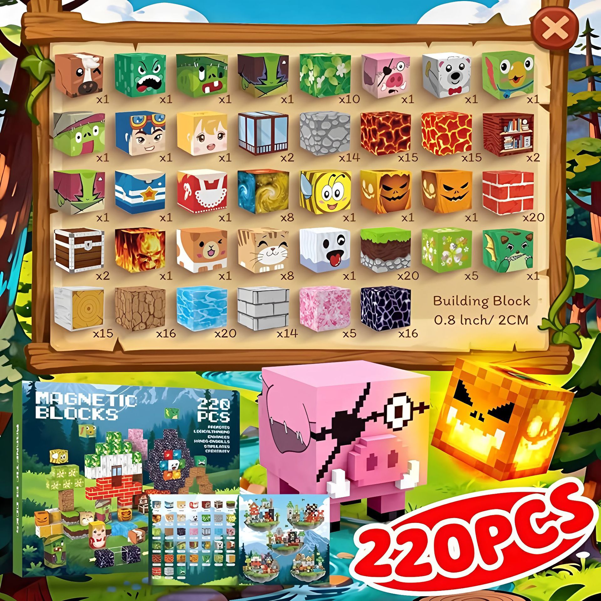 Магнитные конструкторы Майнкрафт Лес Животных 220 шт. Образовательная игрушка для детей Базовая версия