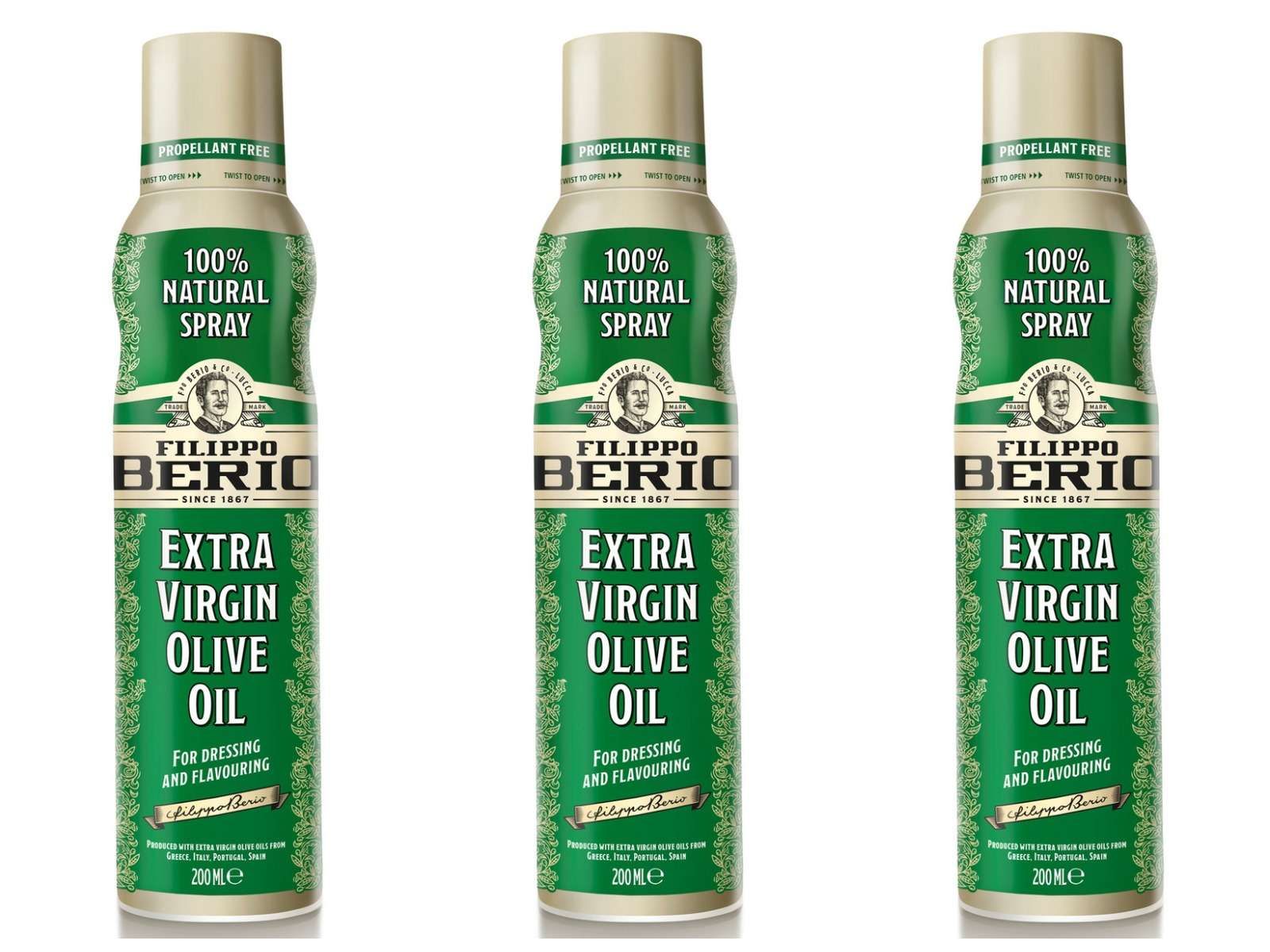 Filippo Berio Масло оливковое Extra Virgin нерафинированное спрей, 200 мл, 3 шт.