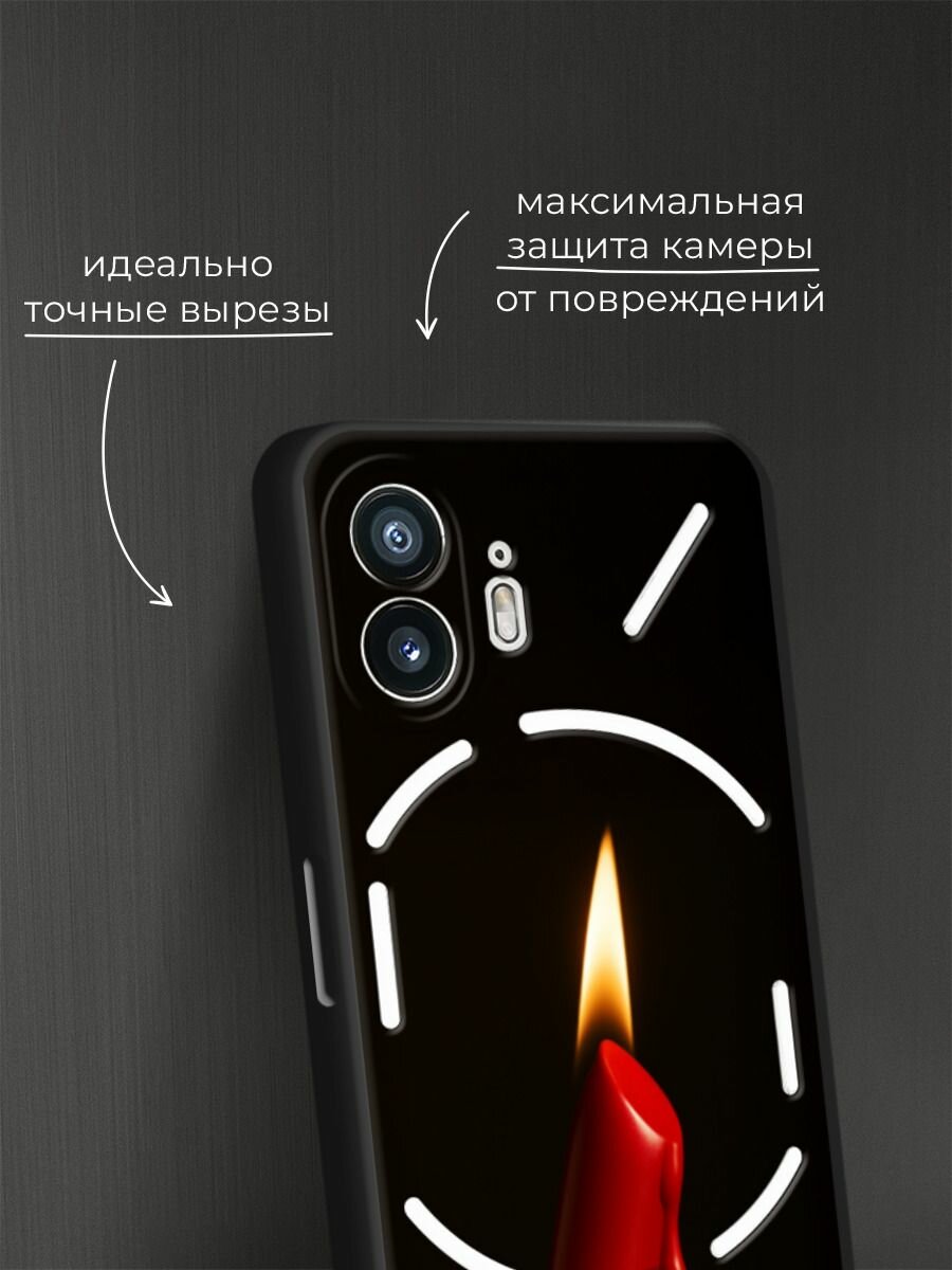 Черный матовый чехол на Nothing Phone 2 / Нафинг Фон 2 с принтом Красная помада с огнем — фото 1