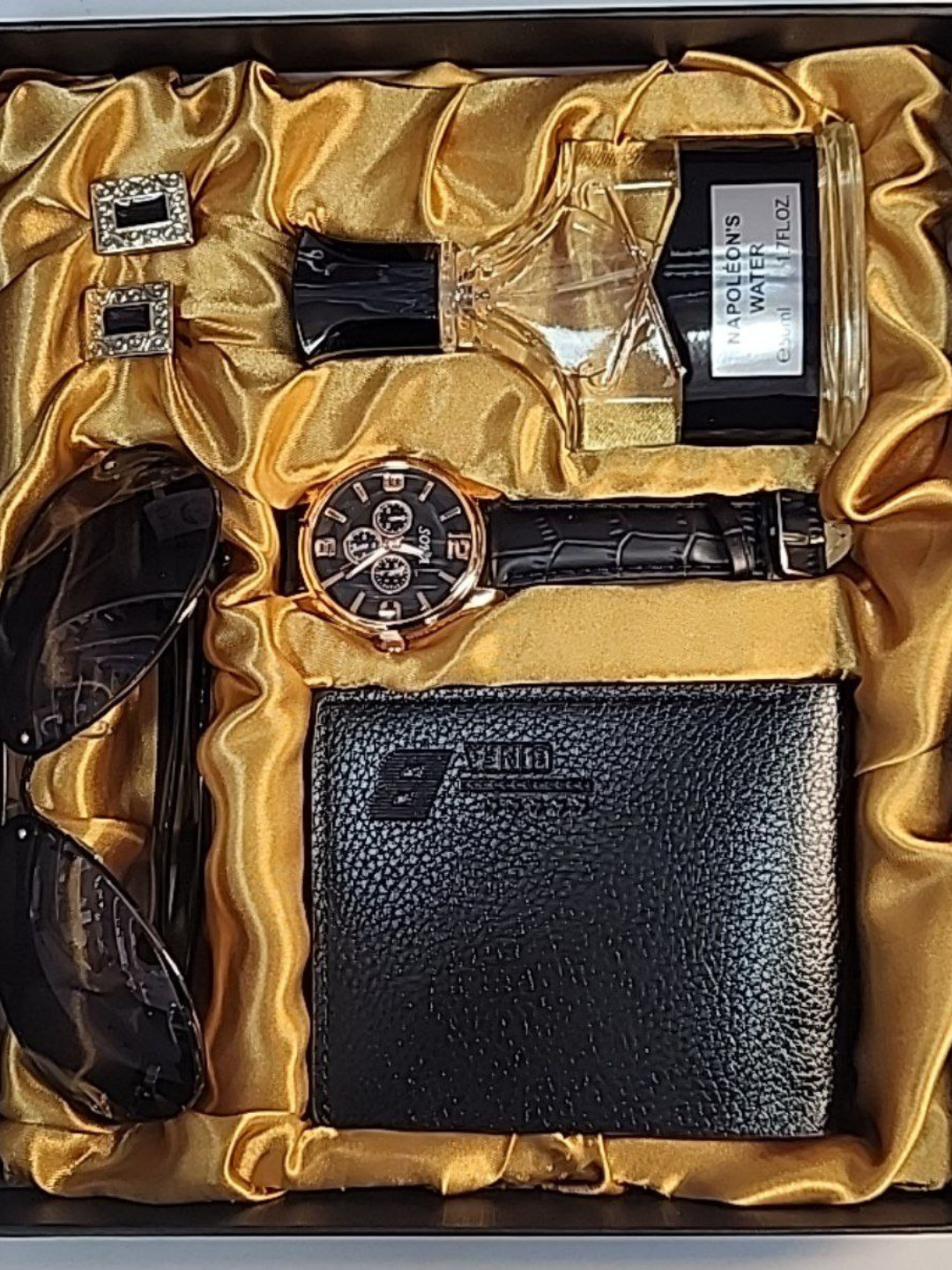 Подарочный набор для мужчин премиум-класса – часы, кошелёк, парфюм, солнцезащитные очки и запонки