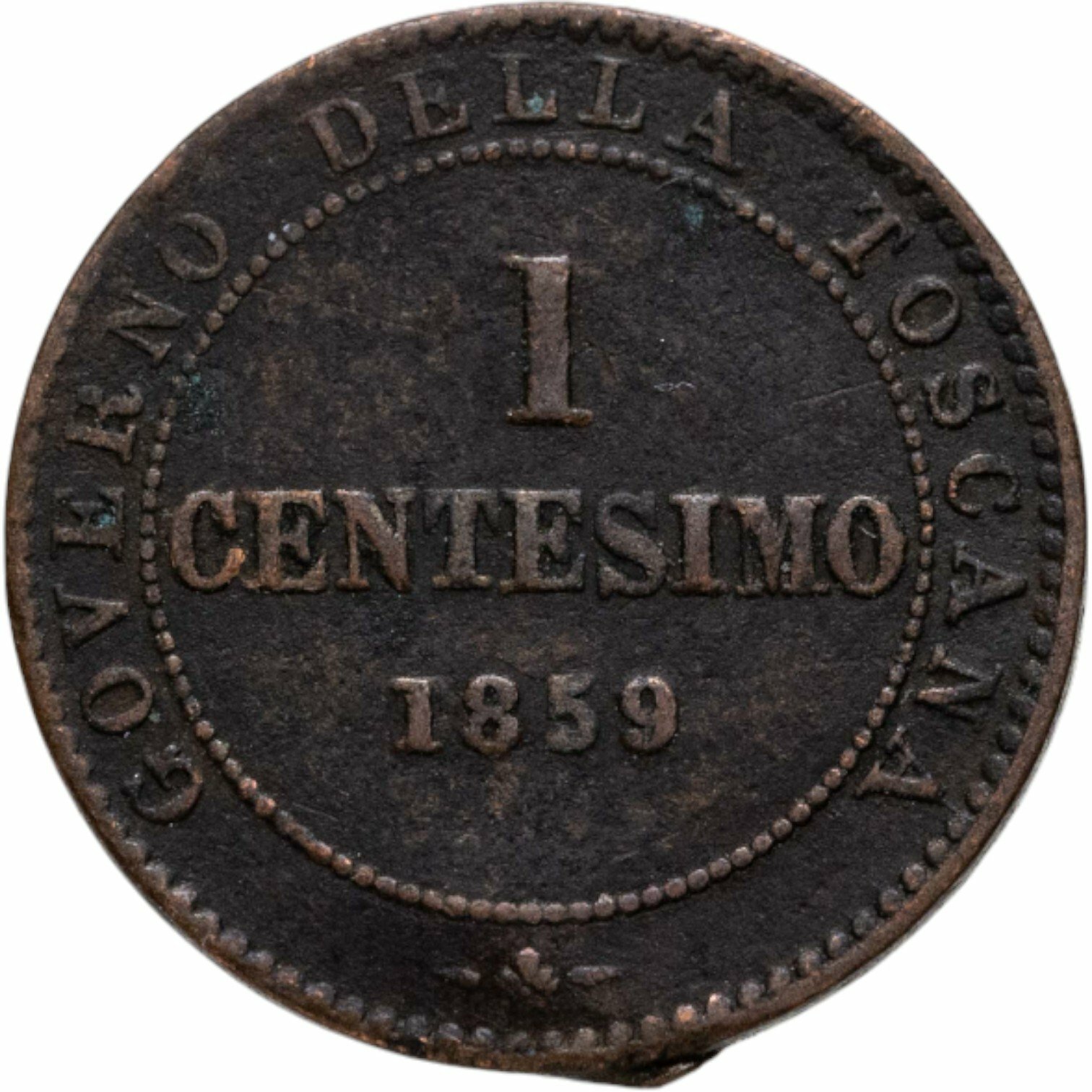Италия Тоскана 1 чентезимо centesimo 1859, Медь, в сохранности VF