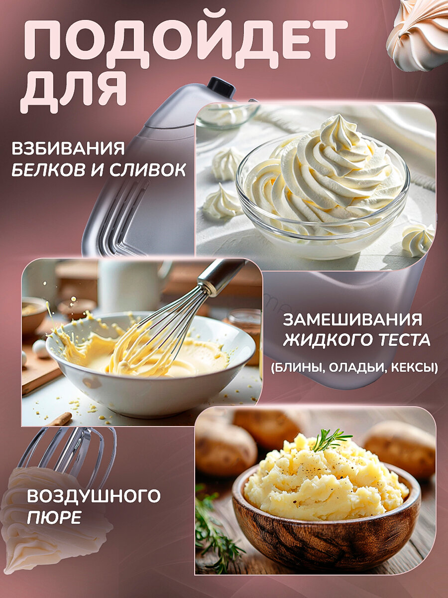 Миксер ручной MANYA SM1151S 5 скоростей, 3 вида насадок, турборежим — фото 1