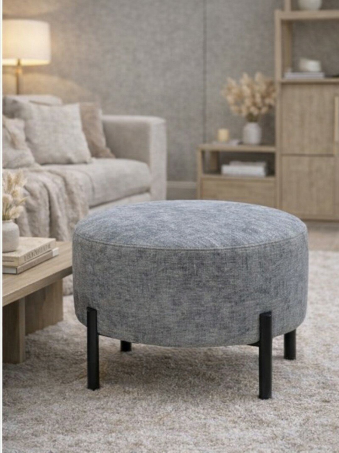 Пуф My Sofa Round Grey, мягкий, шенилловая обивка, высокоплотный наполнитель