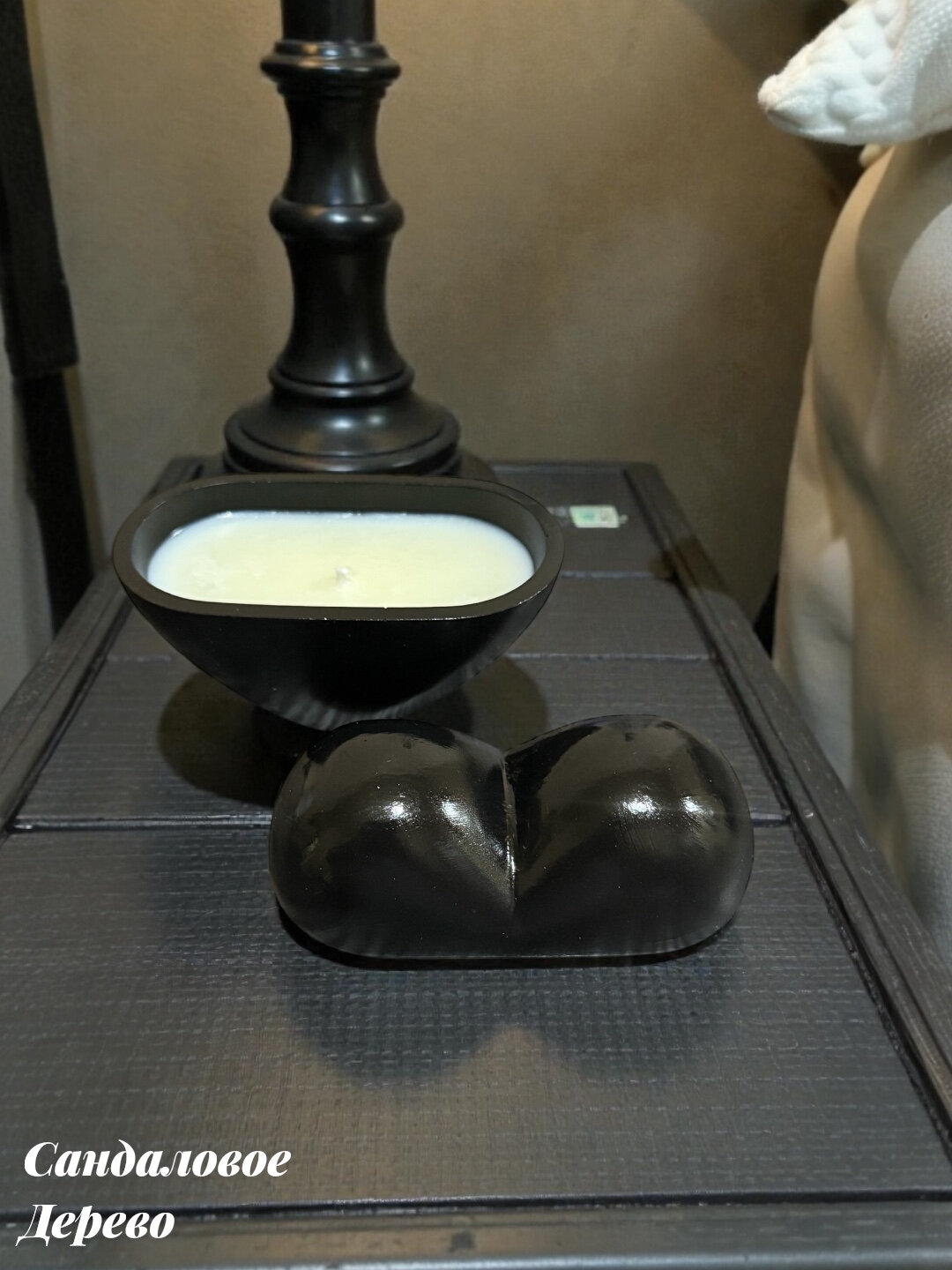 Декоративная арома-свеча, "Сердце", черный цвет, интерьерная, из гипса — фото 1