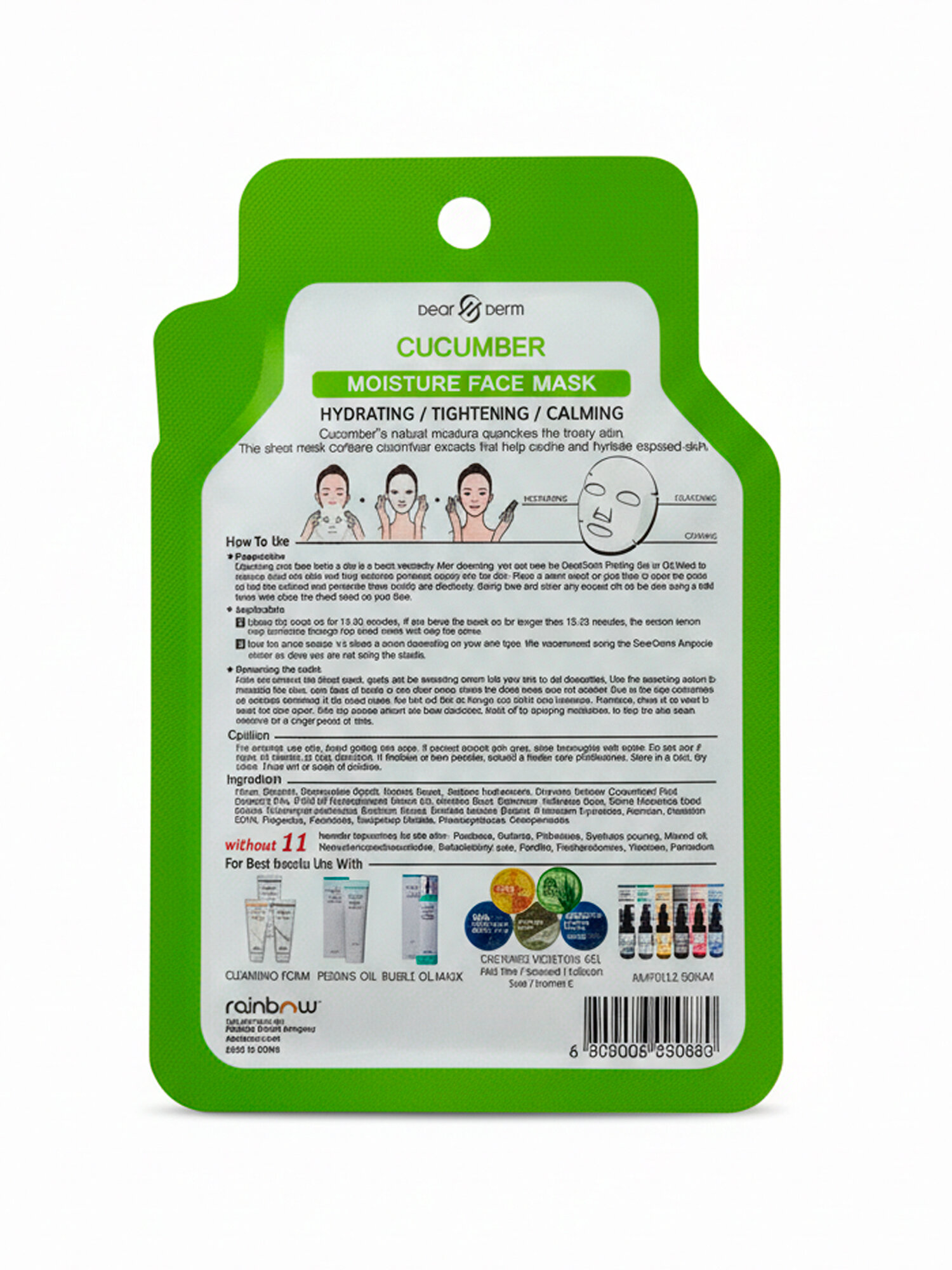 Тканевая маска DearDerm Cucumber, экстракт огурца, для лица, 25мл — фото 1