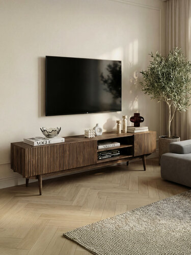 Изображение товара Тумба напольная под телевизор Стилика Фрея, тумбочка для тв на ножках, длина 184 см, коричневый