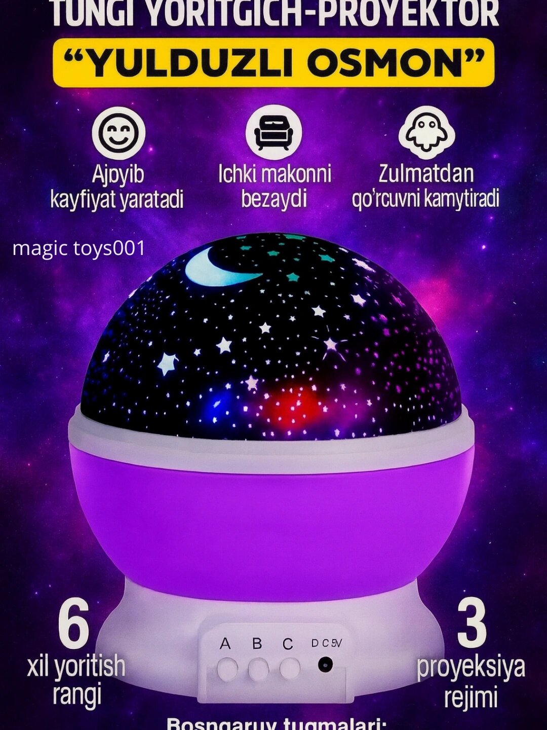 Светильник-детский ночник, проектор звездного неба, светодиодный, вращающийся 360