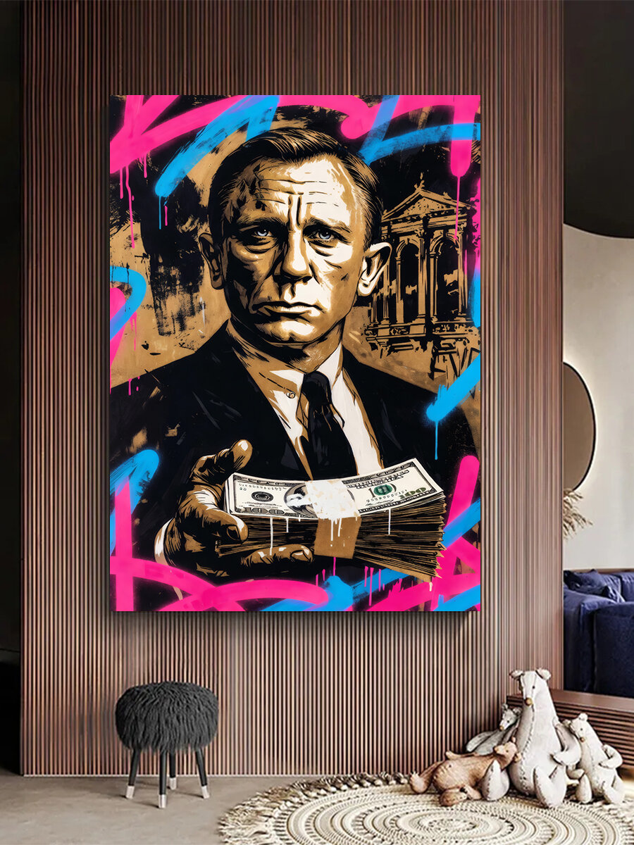 Картина на холсте «Daniel Craig: поп-арт портрет Дэниела Крейга» для просторной стены, формат 60×80 см