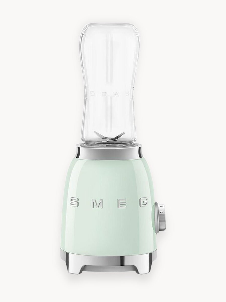 Блендер стационарный SMEG мини, пастельный зеленый, 2 бутылки 0.6 л, 2 скорости, ретро, 300Вт, PBF01BLEU