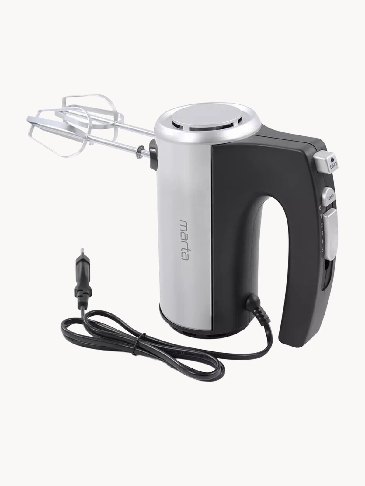 Миксер MARTA MT-1513, ручной, 5 скоростей, 800Вт, нержавеющая сталь, пластик, чёрный жемчуг