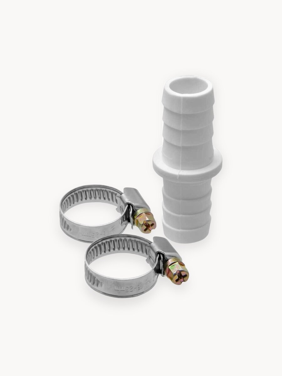 Штуцер для сливных шлангов, 19х19 мм, с хомутами, индивидуальная упаковка, MasterProf