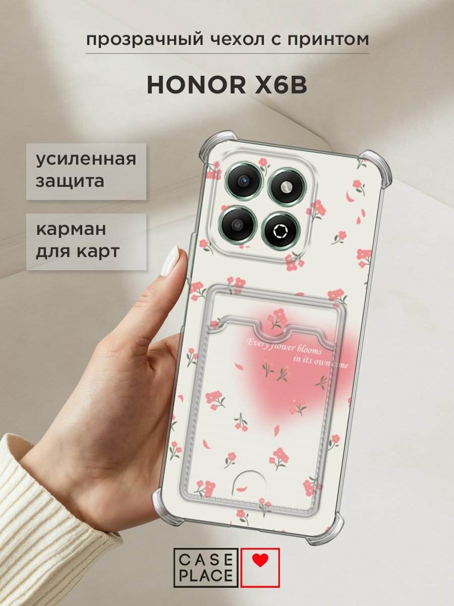 Чехол на Honor X6b (Хонор X6b) с картой и принтом "Blooms in time pink"