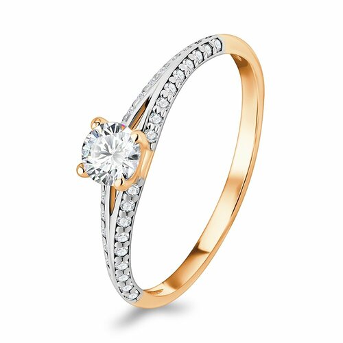 фото Кольцо 585gold, серебро, 925 проба, золочение, фианит, размер 15, серебристый