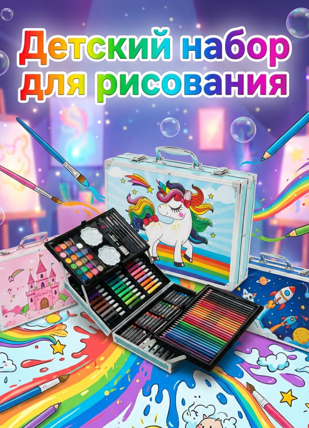 Набор для рисования "Маркеры, фломастеры и краски", в подарочном кейсе