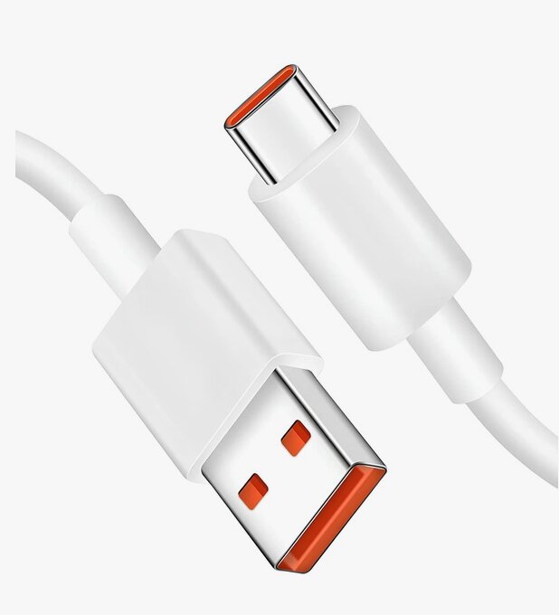 Кабель для телефона, для Xiaomi, USB A-Type С, 6А, 1м, белый, быстрая зарядка
