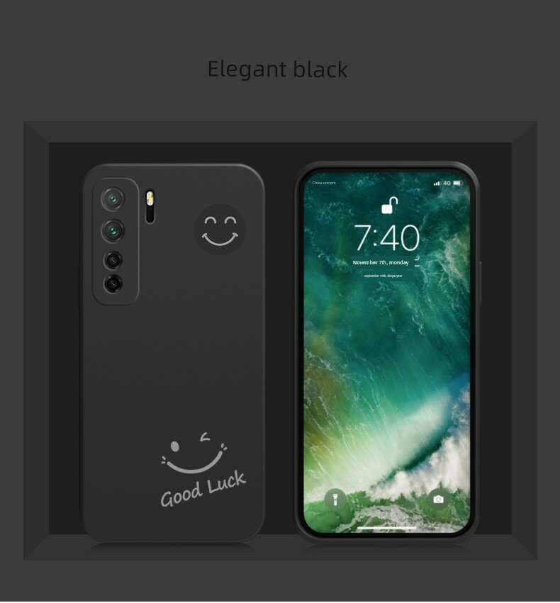 Мягкий силиконовый чехол с полным покрытием для Huawei nova7se с узором смайлик в элегантном черном цвете - одиночный