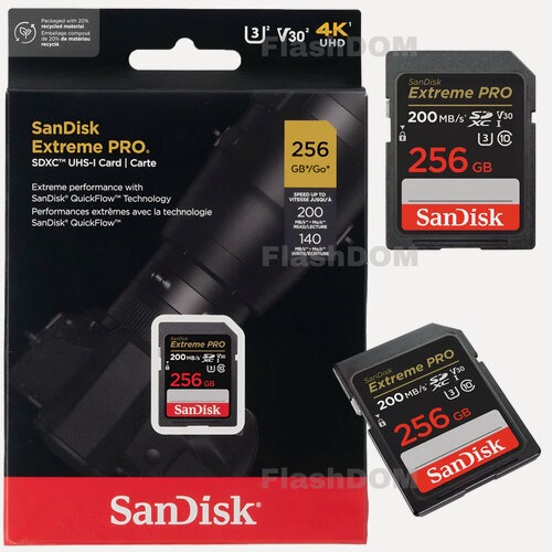 Изображение товара Карта памяти SanDisk Extreme PRO SDXC 256 ГБ Class 10 UHS-I U3 V30 (R/W 200/140 Mb/s)
