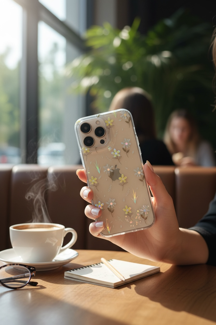 Женский прозрачный чехол для iPhone 15 Pro Max, премиум TPU, цветочный декор внутри, противоударный, тонкий, люкс дизайн