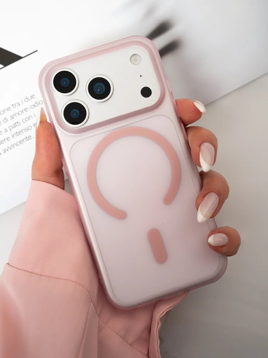 Чехол О'Кейси, для iPhone 17 Pro, матовый, MagSafe, защитный, розовый, бесцветный — фото 1