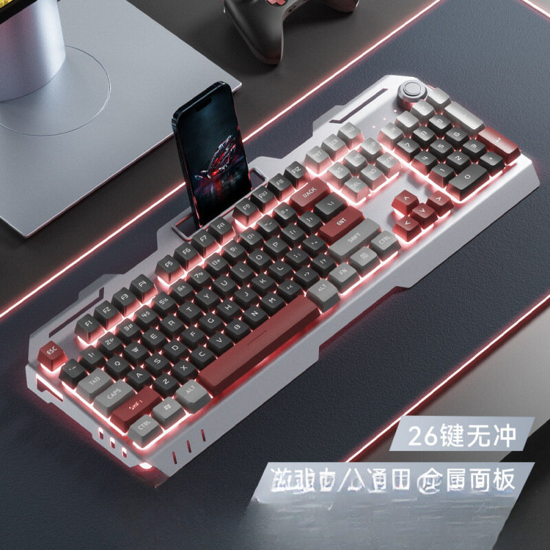 Красная игровая механическая клавиатура с регулятором, USB-подключение, 104 клавиши, для ПК и ноутбука,