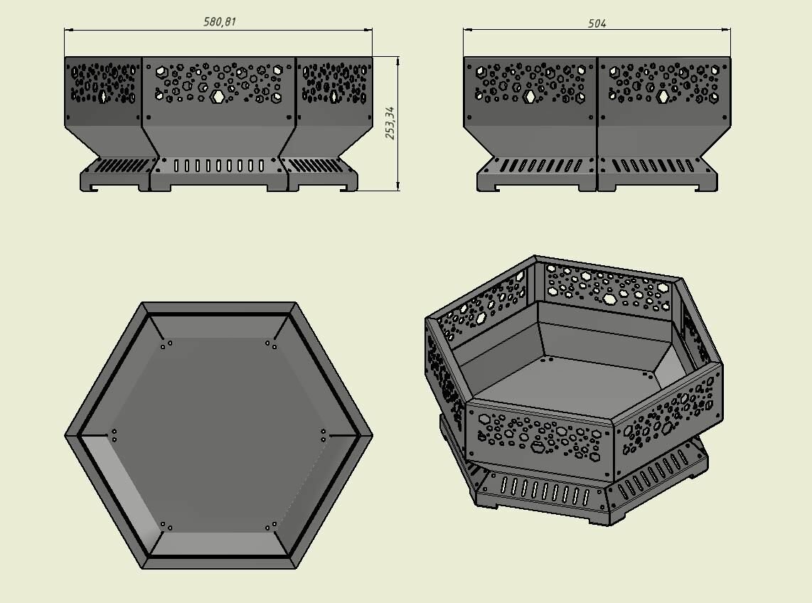 Костровая чаша 2мм модель 207 шестигранники mini черная — фото 1