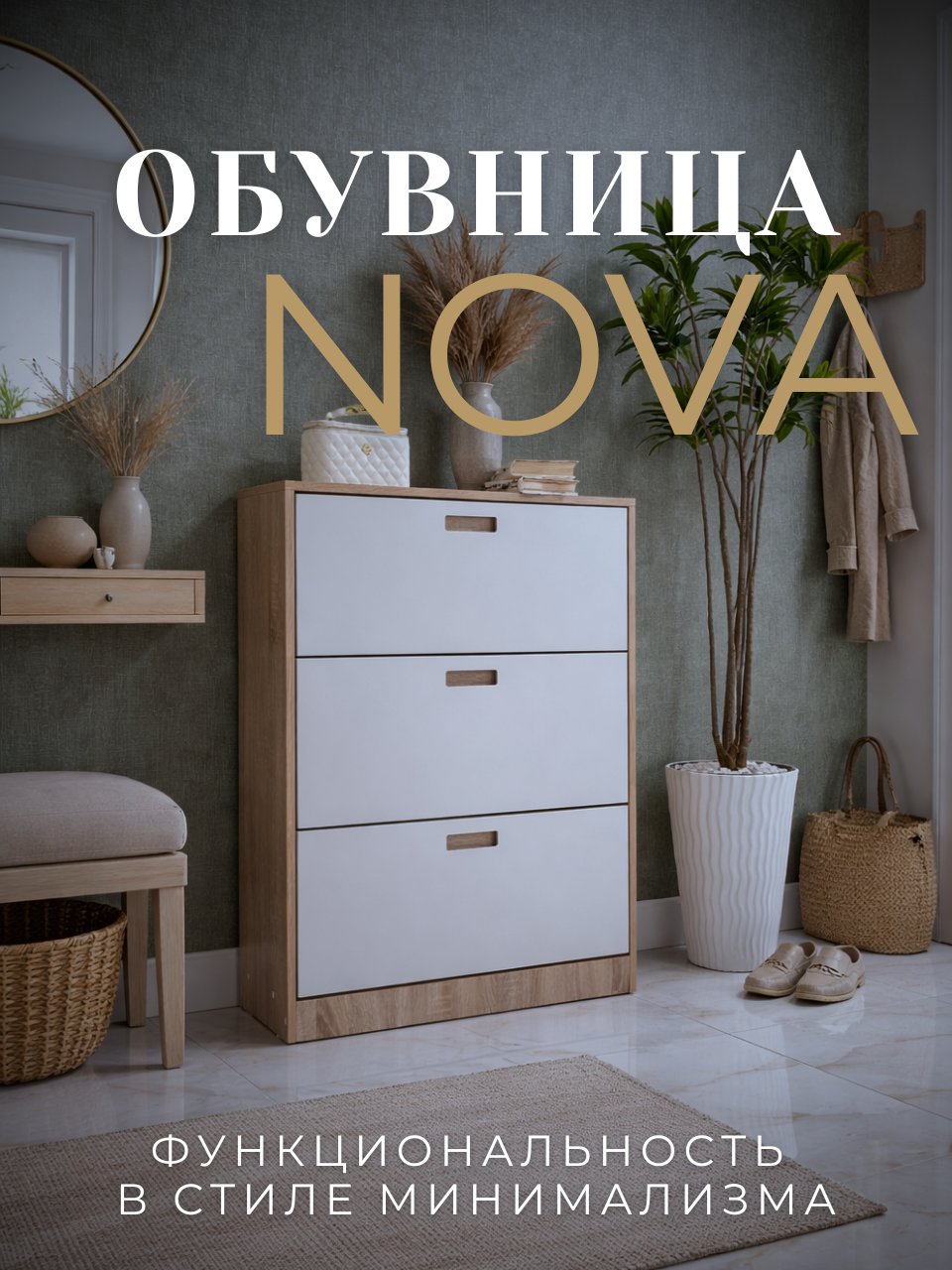 Обувница NOVA с откидными дверцами, 114×75×25 из ЛДСП вместимость 18 пар обуви