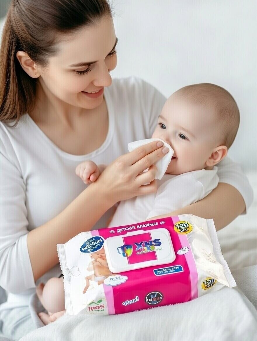 Влажные салфетки XNS Kids / Для девочек / 120 шт гипоаллергенные детские без спирта и парабенов