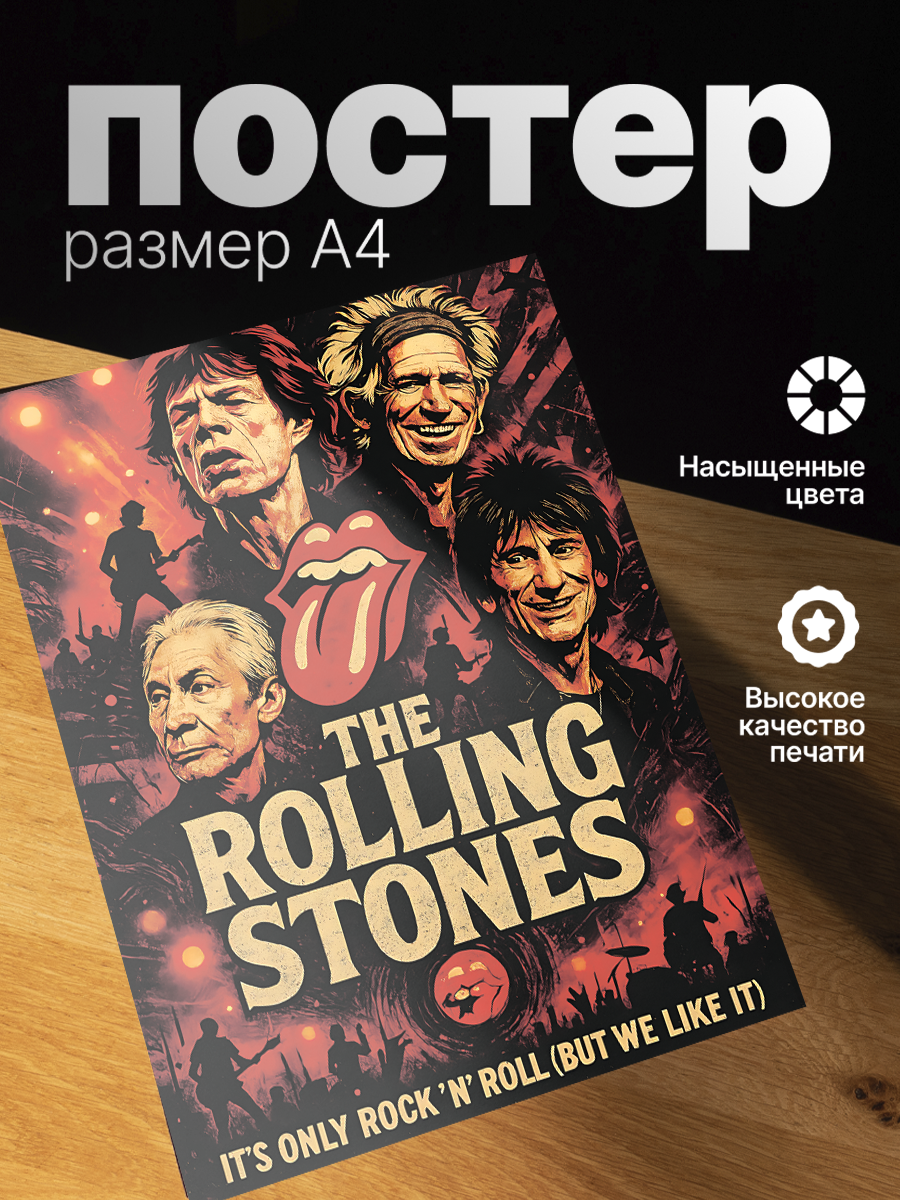 Постер ZEKEKS The Rolling Stones, без рамы, 29x21 см, цифровая печать