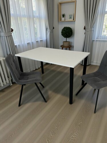 Изображение товара Дизайнерский стол обеденный/ цвет Белый, 130*80 см. Ножки черные.