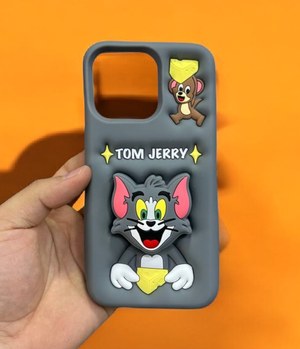 Чехол на iPhone 16 Pro "Soft Touch", силикон, мультяшный, ударопрочный, серый том и джерри