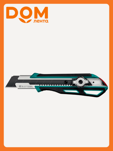 Изображение товара Нож KRAFTOOL, 25мм, сталь, выдвижное лезвие, автостоп, винтовой фиксатор, черный/серебристый