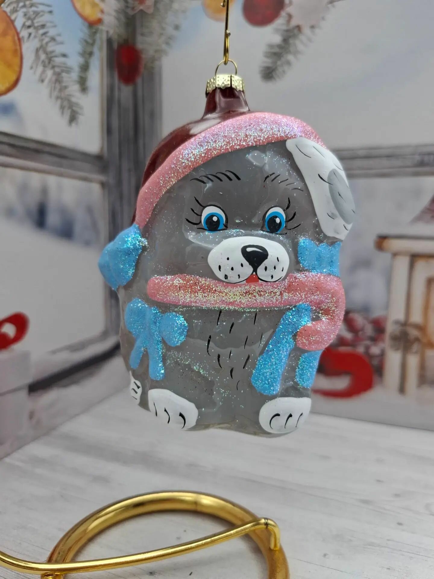 Елочная игрушка Собачка стеклянная, Игрушка новогодняя стеклянная Собачка. Ручная работа