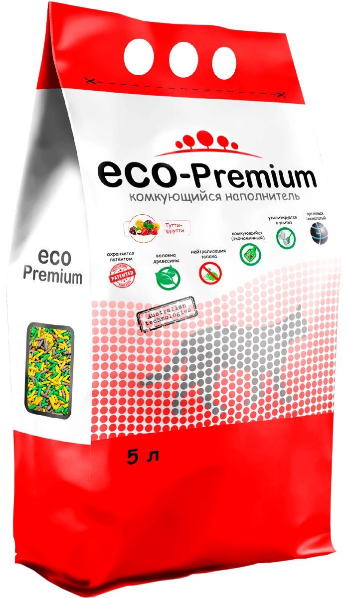 Наполнитель для кошачьего туалета ECO-PREMIUM тутти-фрутти наполнитель древесный комкующийся для туалета кошек с ароматом фруктов и ягод (1,9 кг)