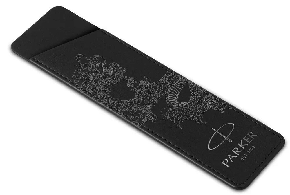 Чехол Parker Dragon Special Edition из натуральной кожи, цвет матово-черный с серебряным тиснением, 2023015_LE24