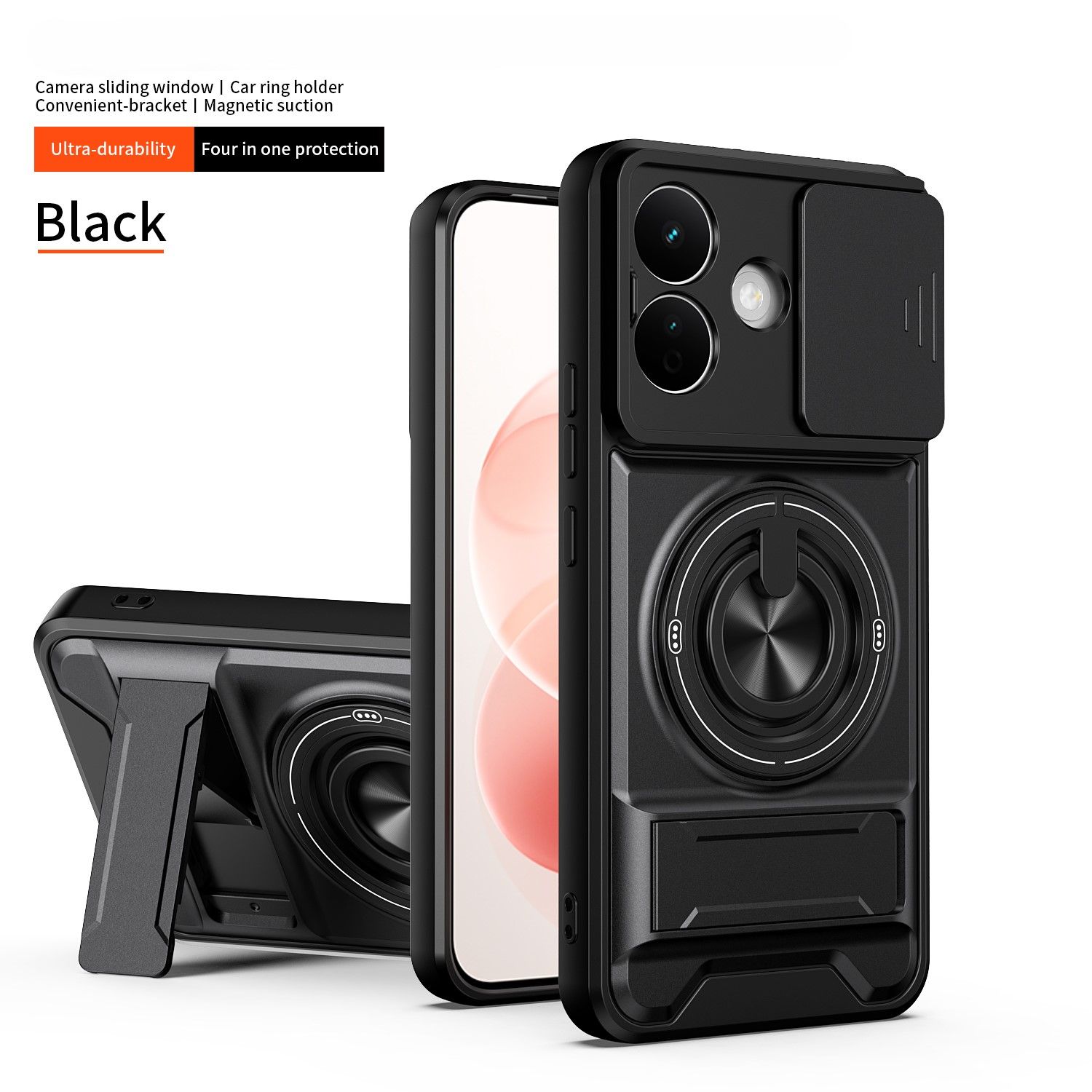 Чехол для Xiaomi Redmi Note 17 4G/5G (Редми ноте 17 4G/5G) с крышкой для веб-камеры и кольцевым креплением на 360 градусов, защитный чехол с защитой от падения
