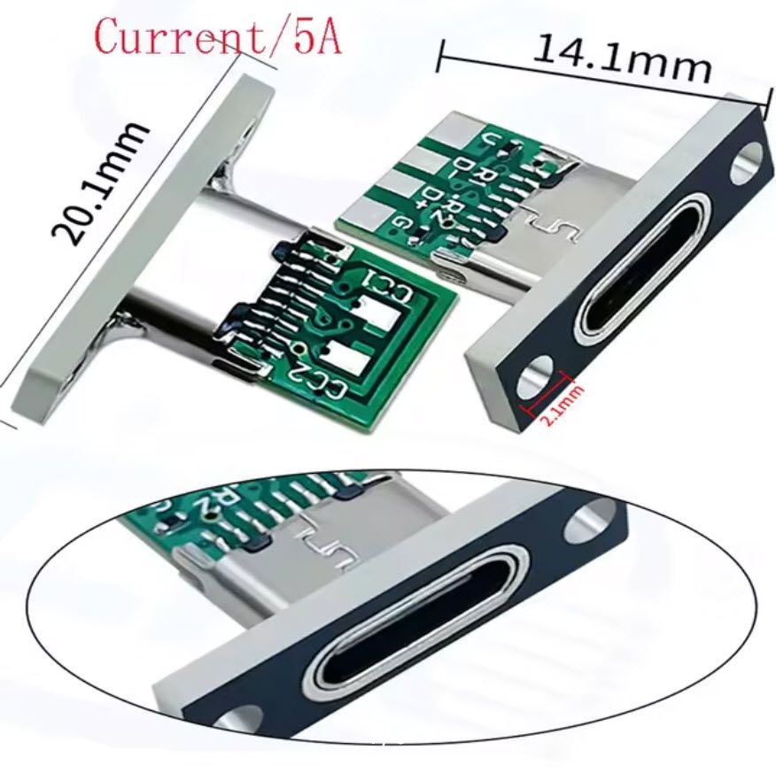 USB разъем Type C "мама" 6 pin с фиксирующей пластиной